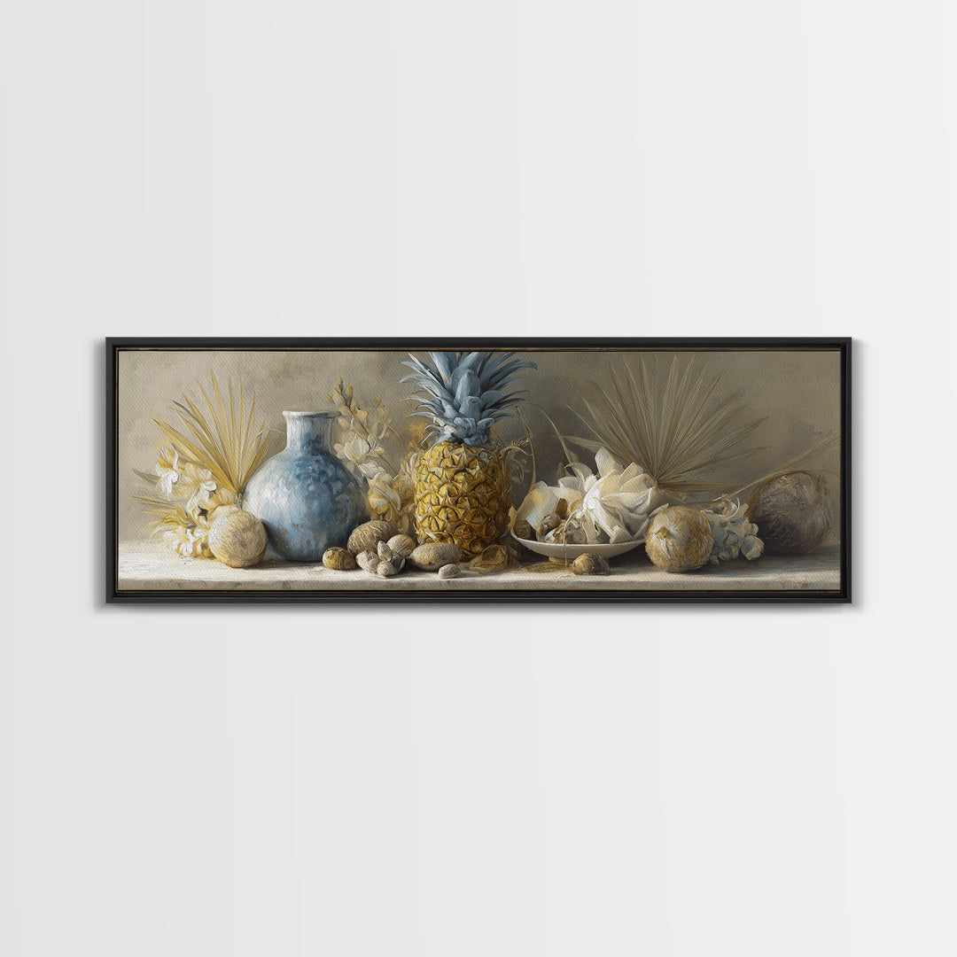 Pineapple and Palm Still Life Canvas Print, Tropical Art, Downloadable Prints, Living Room Decor, Watercolor Art, Tropic, TRO-3x1-94
