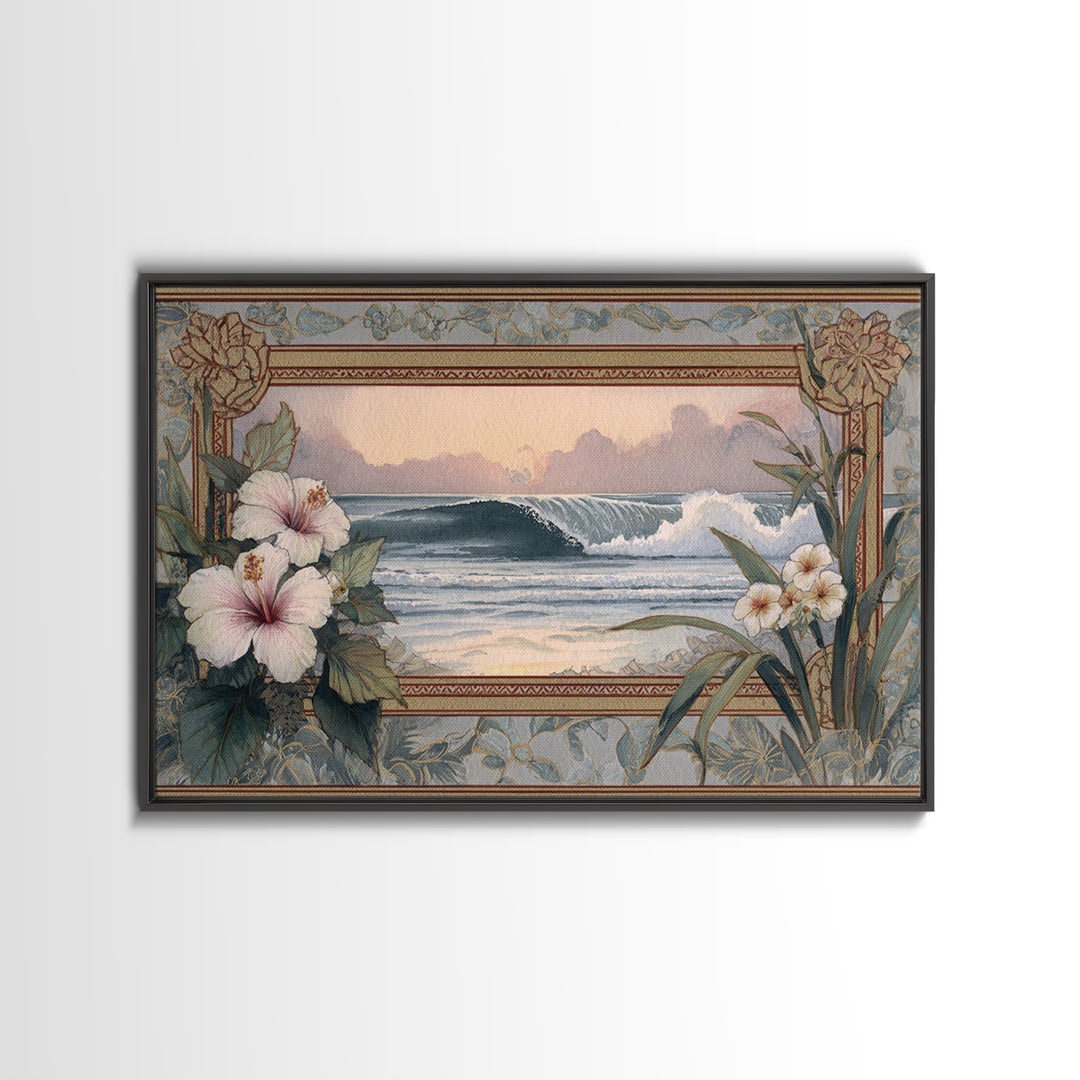 Sunset Surf Scene Framed Canvas Print, Tropical Art, Wall Art Prints, Living Room Decor, Fine Art, Tropic, Beach Wall Art, TRO-3x2-2