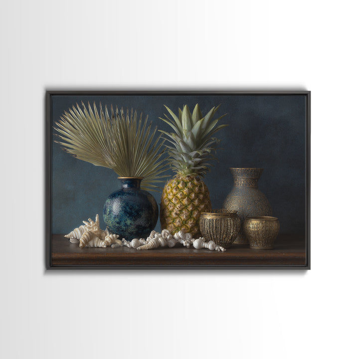 Pineapple and Palm Still Life Canvas Print, Tropical Art, Downloadable Prints, Living Room Decor, Watercolor Art, Tropic, TRO-3x2-34