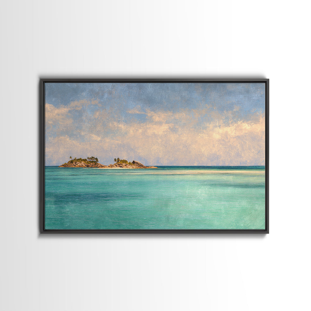 Tropical Lagoon with Turquoise Water Framed Canvas Print, Tropical Art, Room Decor, Living Room Decor, Fine Art, Tropic, TRO-3x2-35