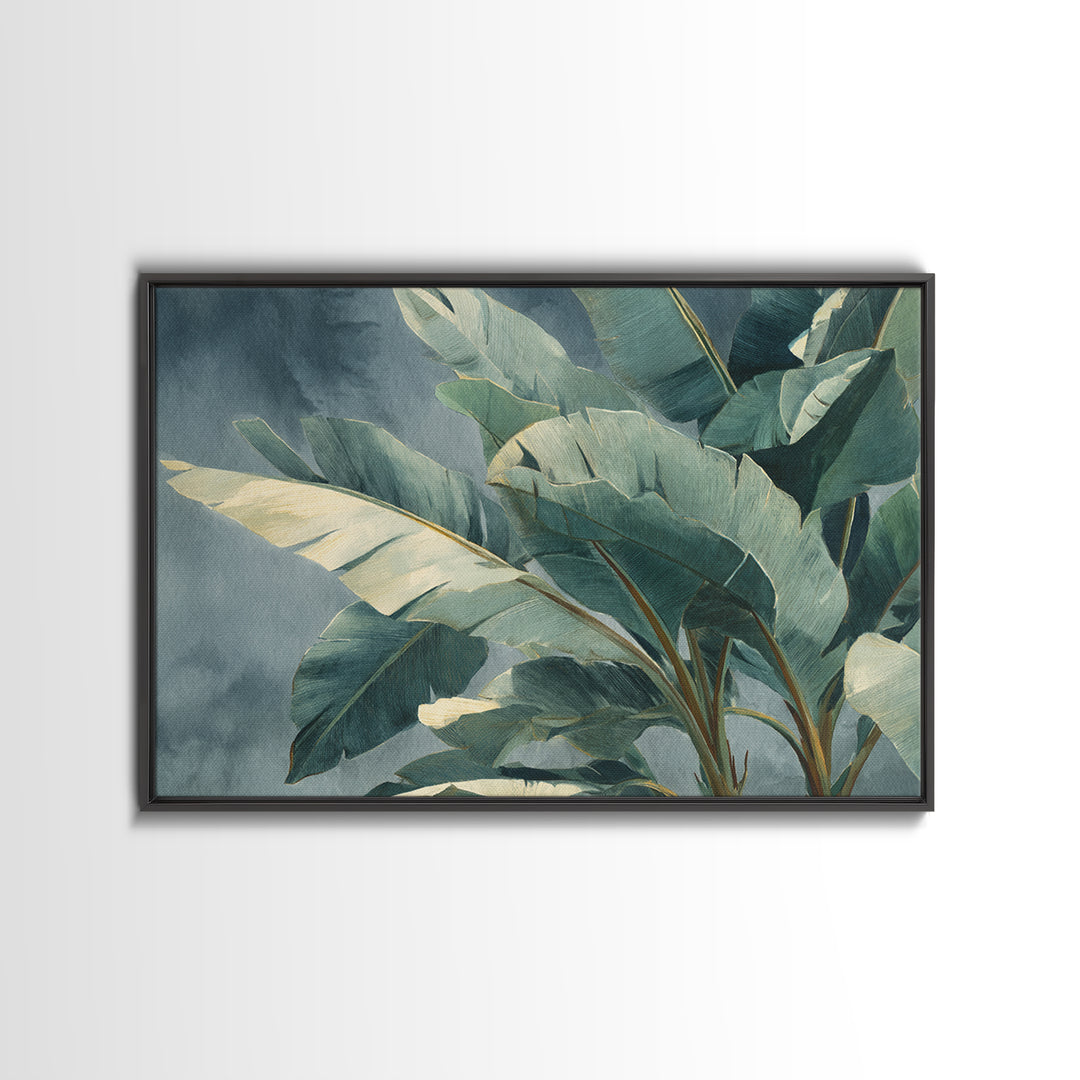 Banana Leaves Layered Canvas Print, Tropical Art, Botanical Art, Living Room Decor, Oil Painting, Tropic, Minimalist Decor, TRO-3x2-37