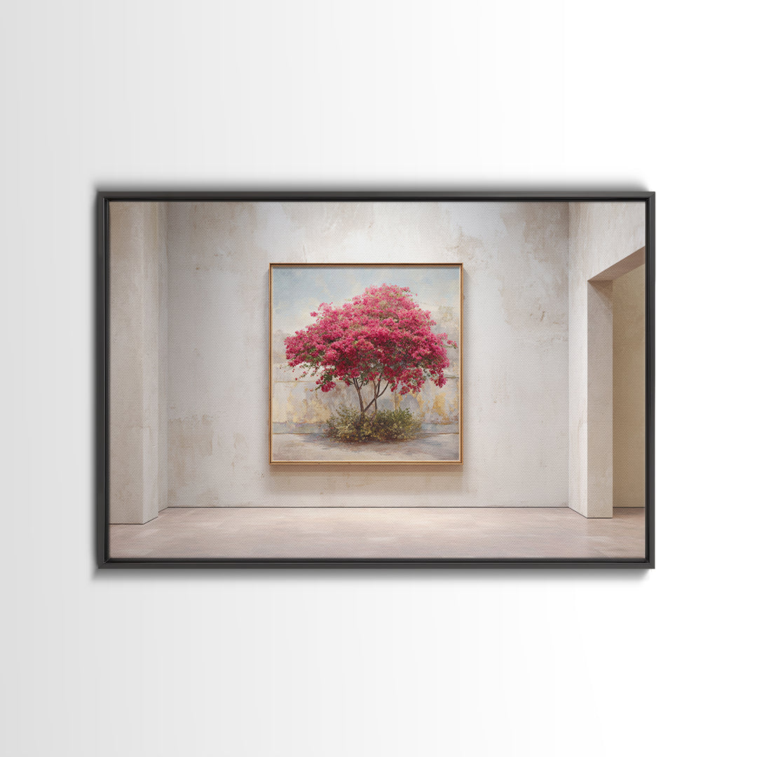 Pink Bougainvillea over White Wall Canvas Print, Tropical Art, Beach Prints, Living Room Decor, Watercolor Art, Tropic, TRO-3x2-44