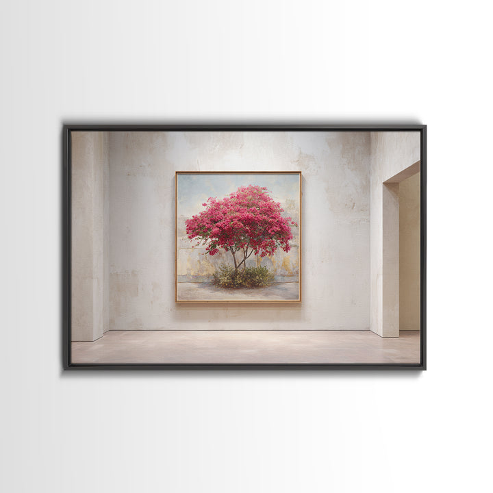 Pink Bougainvillea over White Wall Canvas Print, Tropical Art, Beach Prints, Living Room Decor, Watercolor Art, Tropic, TRO-3x2-44