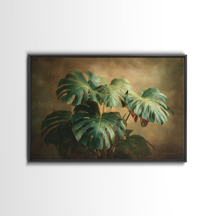 Lush Monstera Leaves Framed Canvas Print, Tropical Art, Gallery Wall Art, Living Room Decor, Fine Art, Tropic, TRO-3x2-5