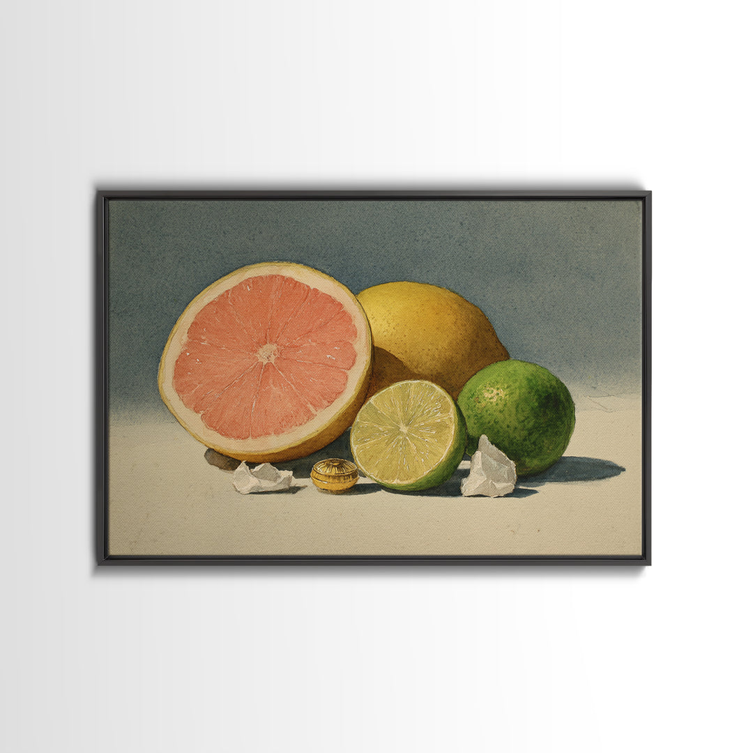 Bright Papaya and Lime Still Life Canvas Print, Tropical Art, Beach Print, Living Room Decor, Abstract Art, Tropic, TRO-3x2-52