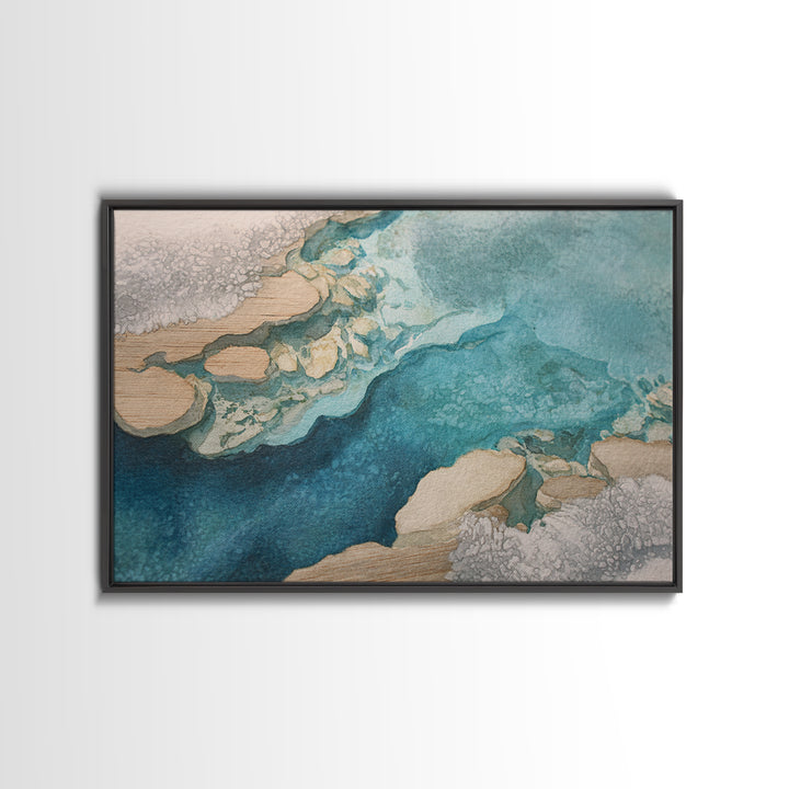 Tropical Lagoon with Turquoise Water Framed Canvas Print, Tropical Art, Digital Art, Living Room Decor, Oil Painting, Tropic, TRO-3x2-59
