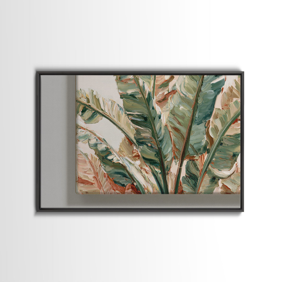 Banana Leaves Layered Canvas Print, Tropical Art, Botanical Art, Living Room Decor, Oil Painting, Tropic, Minimalist Decor, TRO-3x2-61