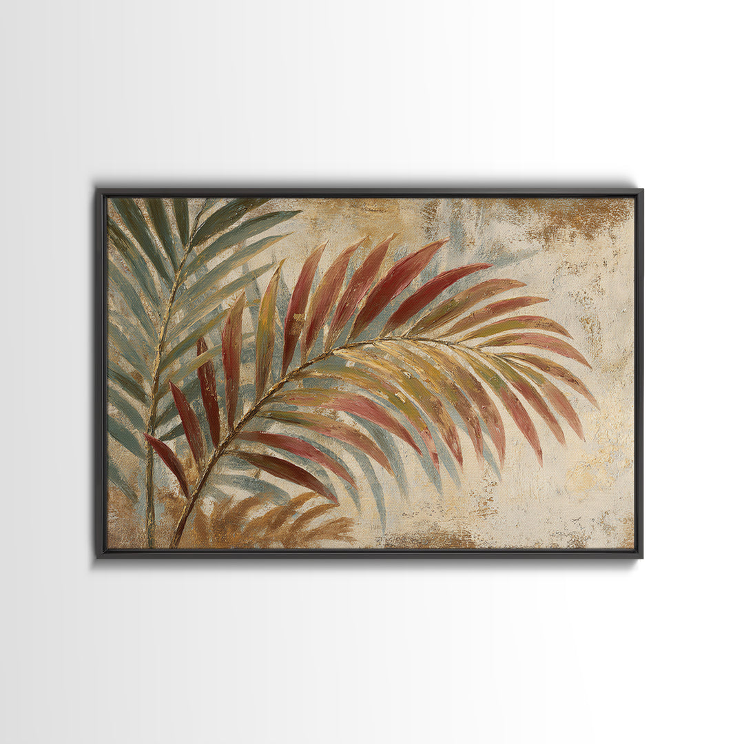 Rain Soaked Palm Leaf Closeup Canvas Print, Tropical Art, Neutral Decor, Living Room Decor, Oil Painting, Tropic, Home Decor, TRO-3x2-73