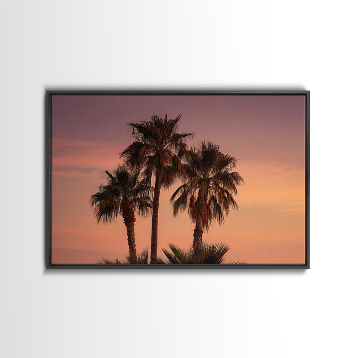 Palm Tree Silhouettes Framed Canvas Print, Tropical Art, Beach Decor, Living Room Decor, Oil Painting, Tropic, Fine Art Print, TRO-3x2-8