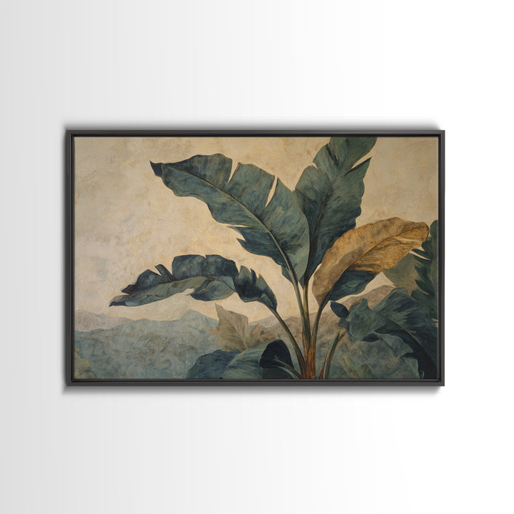 Banana Leaves Layered Framed Canvas Print, Tropical Art, Statement Artwork, Living Room Decor, Fine Art, Tropic, Digital Prints, TRO-3x2-85