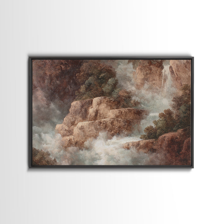 Jungle Waterfall with Misty Light Canvas Print, Tropical Art, Boho Decor, Living Room Decor, Oil Painting, Tropic, Art Print, TRO-3x2-89