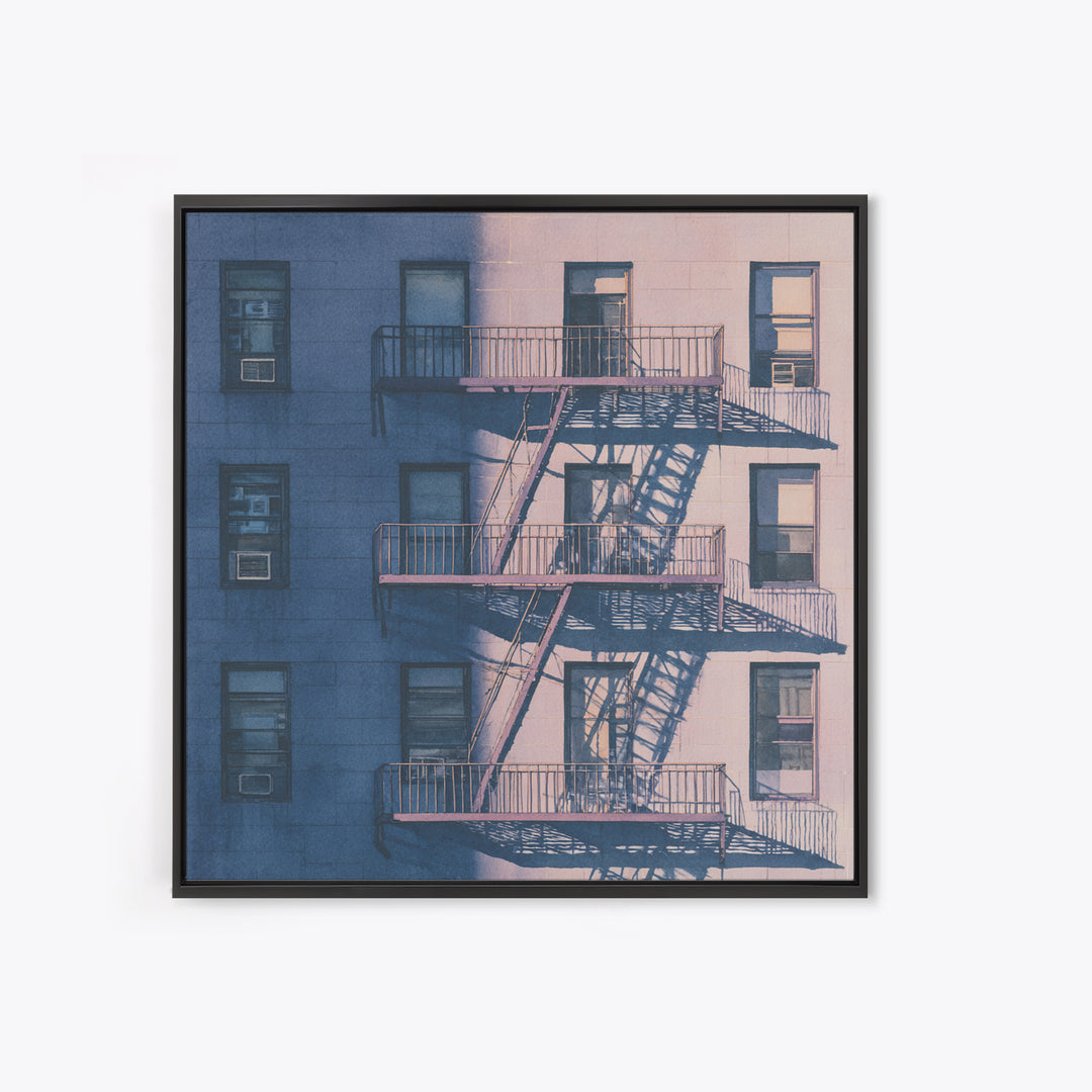 Fire Escape Silhouette Framed Canvas Print, Urban Art, African American Art, Living Room Decor, Fine Art, Urban, Gallery Decor, URB-1x1-2
