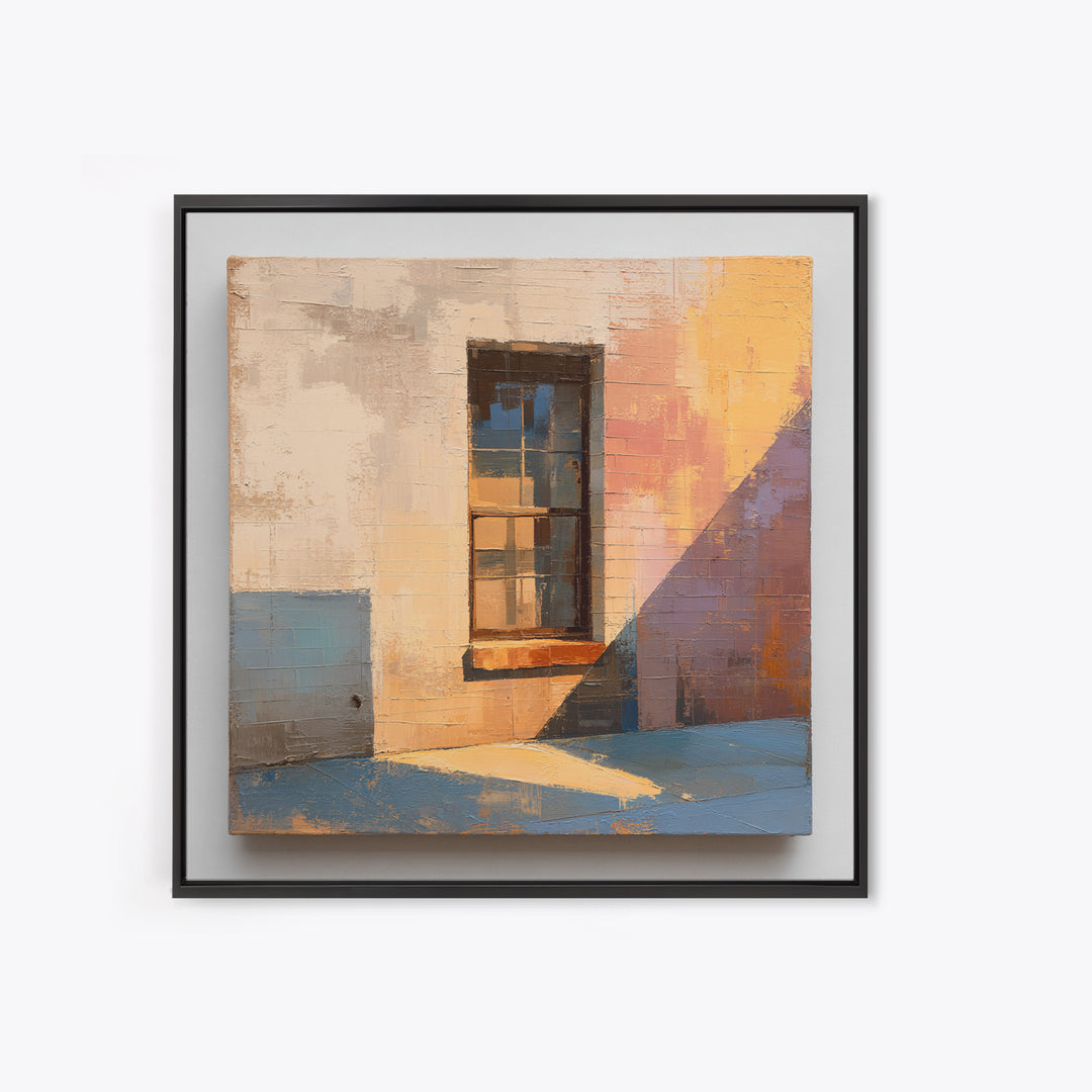 Brick Wall and Window Shadows as Geometry Framed Canvas Print, Urban Art, Fine Art Print, Living Room Decor, Fine Art, Urban, URB-1x1-29