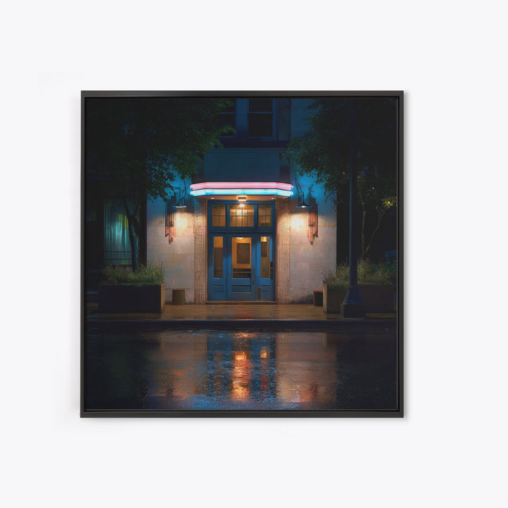 Neon Sign Glow Reflected on Black Street Canvas Print, Urban Art, Afrocentric Wall Art, Living Room Decor, Fine Art, Urban, URB-1x1-30