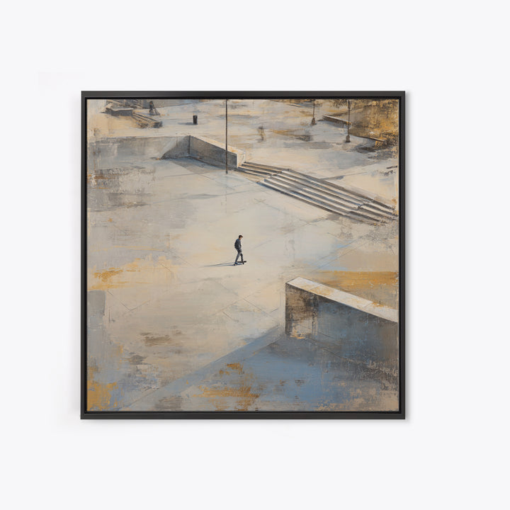 Skateboarder Crossing a Concrete Plaza Canvas Print, Urban Art, Black Wall Art, Living Room Decor, Fine Art, Urban, Queer Art, URB-1x1-31