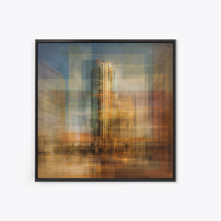 Modern Skyscraper Glass Reflections Framed Canvas Print, Urban Art, Pop Art, Living Room Decor, Fine Art, Urban, URB-1x1-38