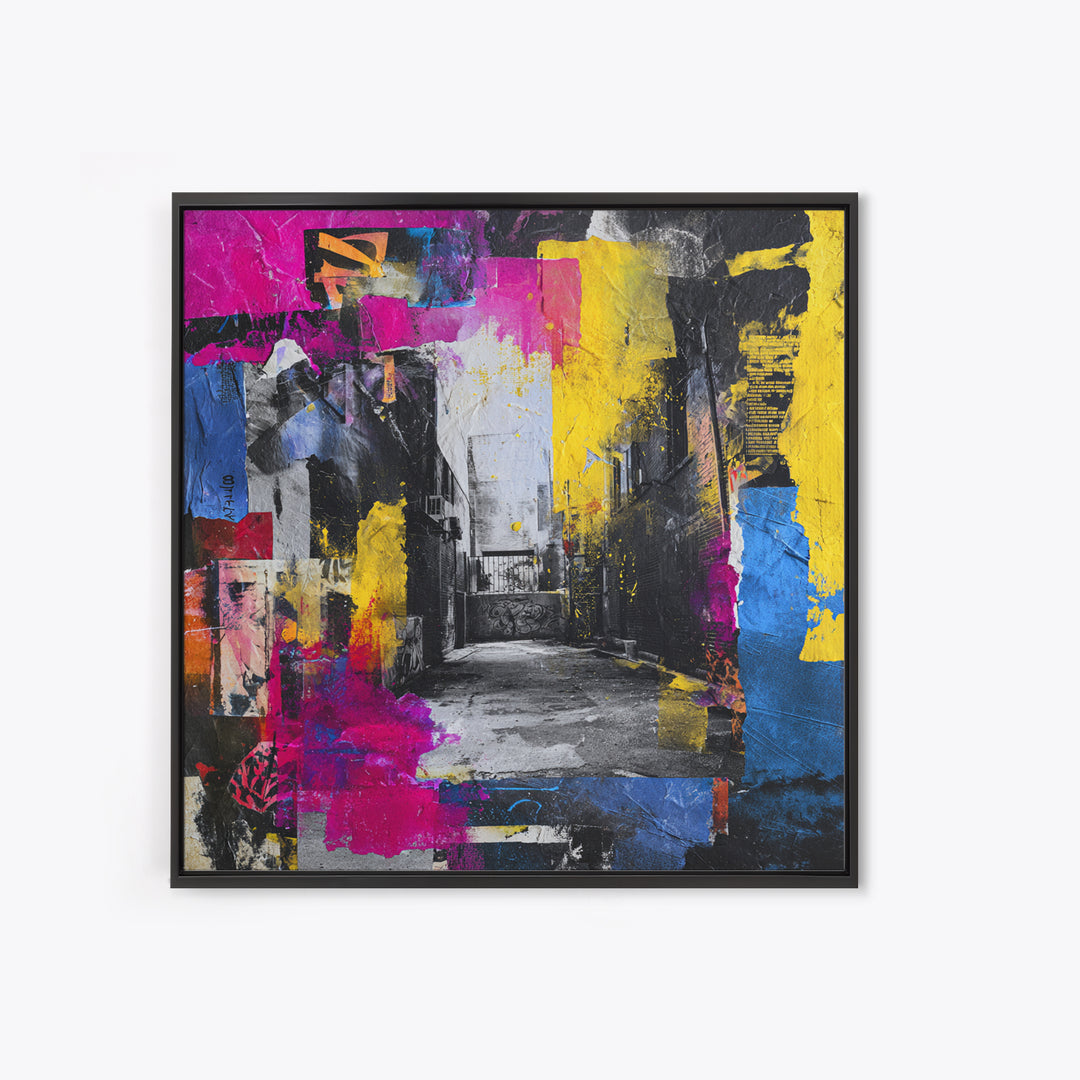 Graffiti Covered Alley Rendered as Color Collage Canvas Print, Urban Art, Queer Art, Living Room Decor, Fine Art, Urban, URB-1x1-59