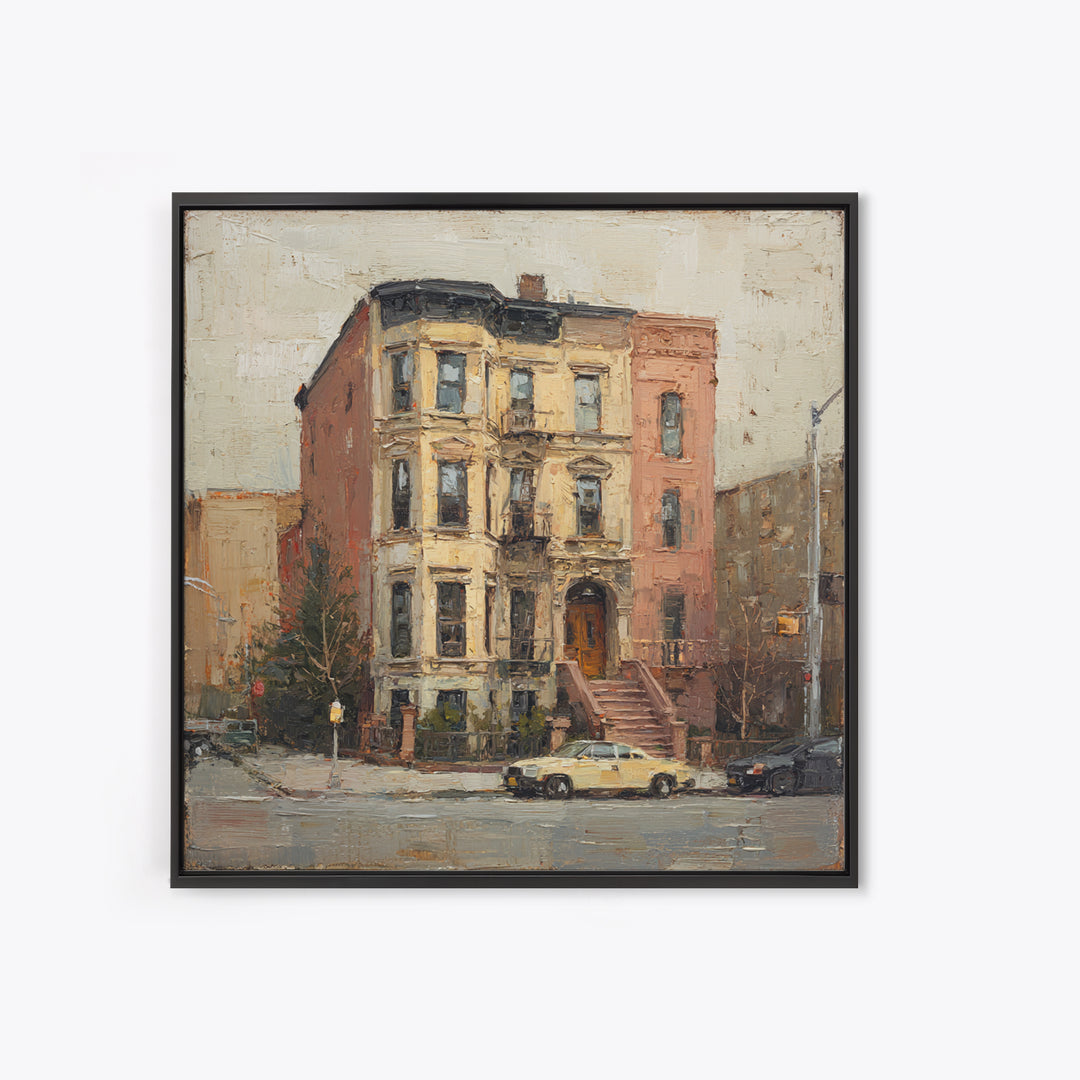 Brownstone Row in Soft Morning Light Canvas Print, Urban Art, Book Shelf Decor, Living Room Decor, Urban, Modern Decor, URB-1x1-60