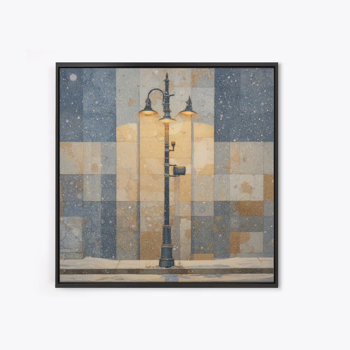 Streetlamp and Falling Snow Framed Canvas Print, Urban Art, Gay Art, Living Room Decor, Oil Painting, Urban, Minimalist Decor, URB-1x1-61