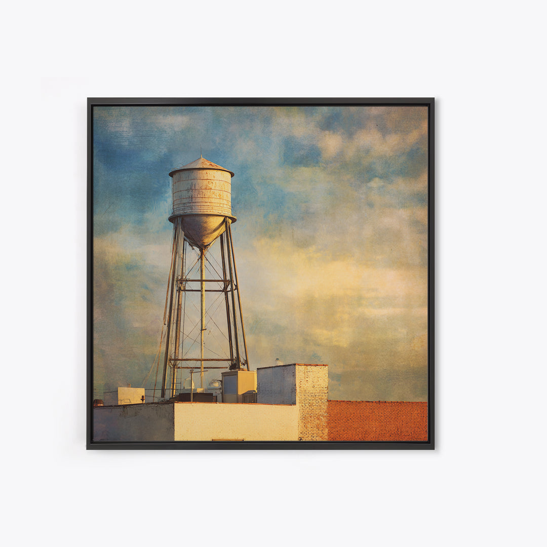 Rooftop Water Tower Canvas Print, Urban Art, Textured Painting, Living Room Decor, Urban, Original Art, Canvas Wall Art, URB-1x1-81