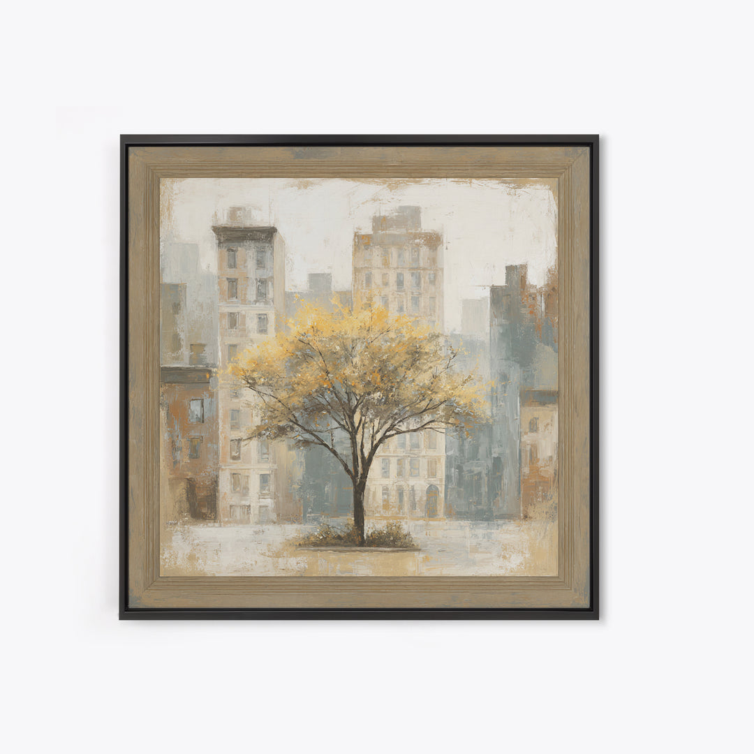 City Park Tree Framed by Buildings Canvas Print, Urban Art, Basketball Wall Art, Living Room Decor, Fine Art, Urban, URB-1x1-90