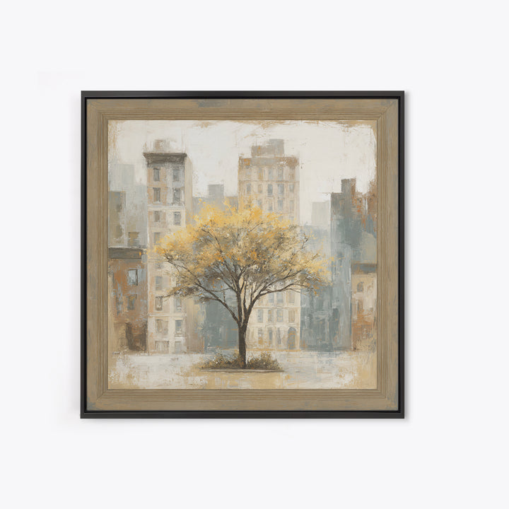 City Park Tree Framed by Buildings Canvas Print, Urban Art, Basketball Wall Art, Living Room Decor, Fine Art, Urban, URB-1x1-90