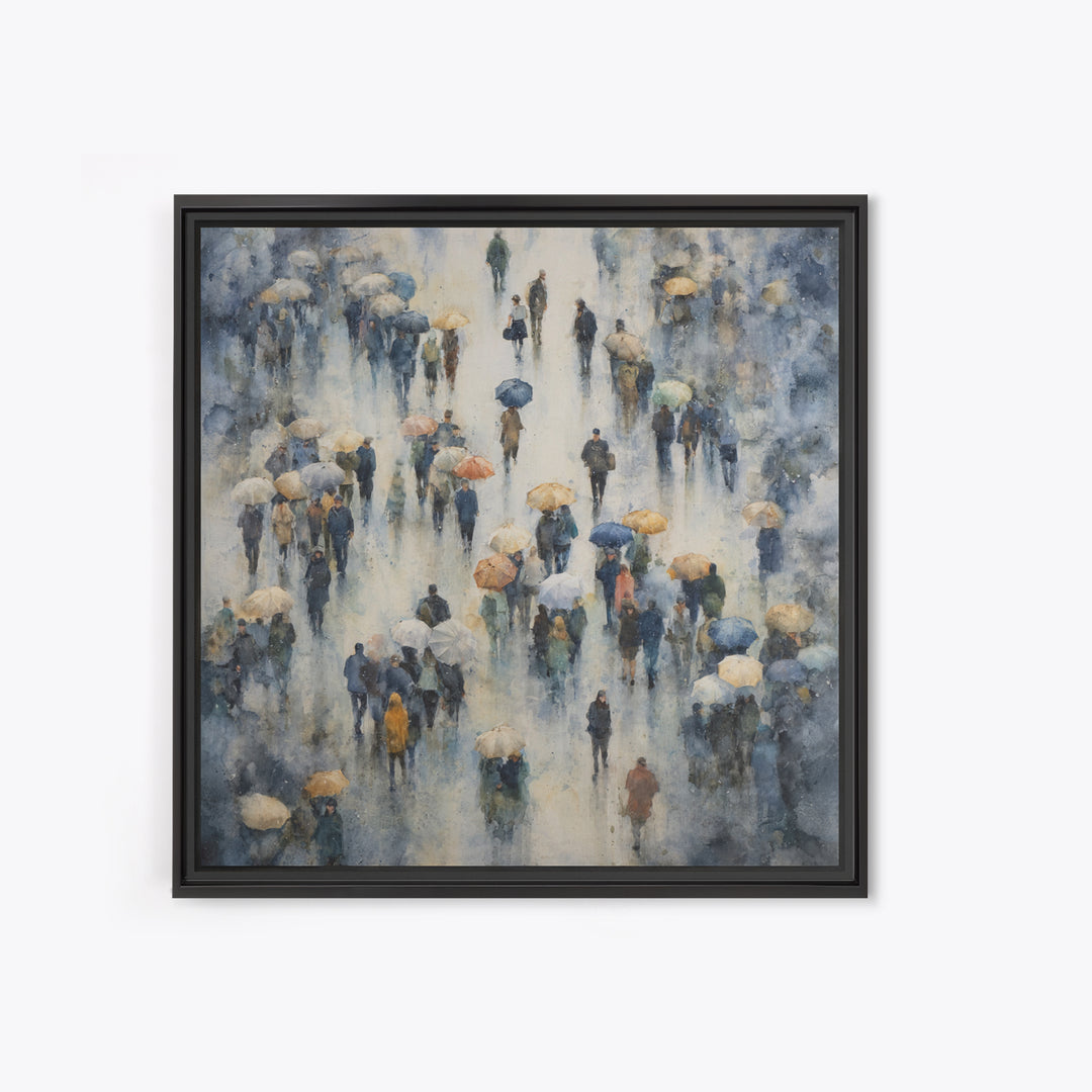Rain Umbrella Figures Canvas Print, Urban Art, Basketball Wall Art, Living Room Decor, Fine Art, Urban, Textured Painting, URB-1x1-92