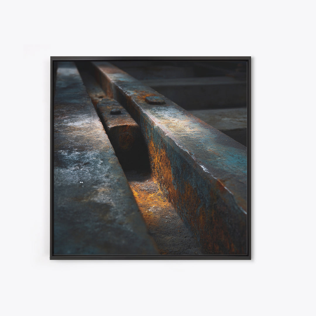 Industrial Rail Tracks Leading into City Canvas Print, Urban Art, Queer Art, Living Room Decor, Fine Art, Urban, URB-1x1-94