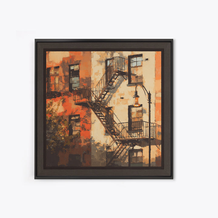 Fire Escape Silhouette Canvas Print, Urban Art, Boho Decor, Living Room Decor, Fine Art, Urban, Digital Prints, URB-1x1-98