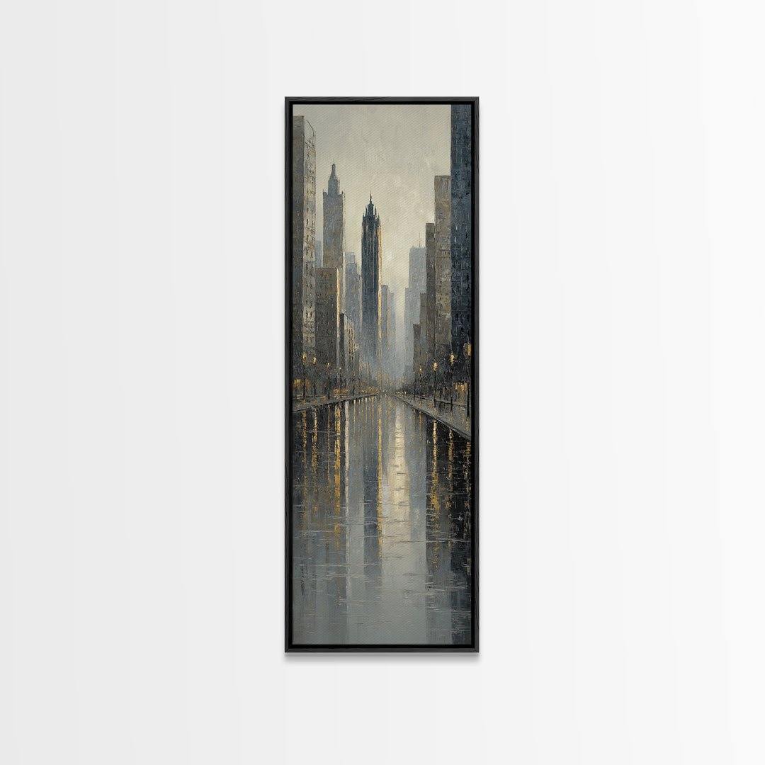 Moody City Skyline Reflected Canvas Print, Urban Art, Statement Artwork, Living Room Decor, Fine Art, Urban, Wall Decor, URB-1x3-13