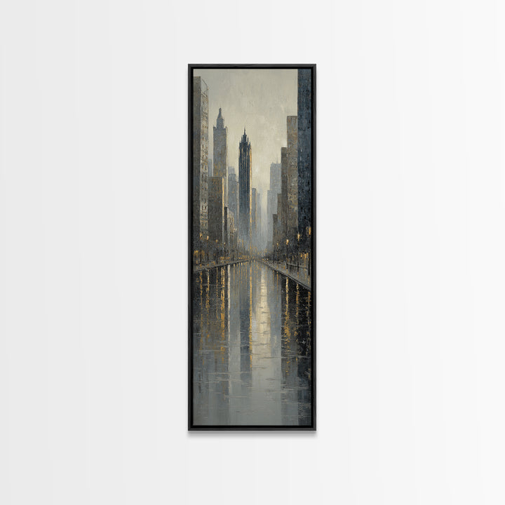 Moody City Skyline Reflected Canvas Print, Urban Art, Statement Artwork, Living Room Decor, Fine Art, Urban, Wall Decor, URB-1x3-13