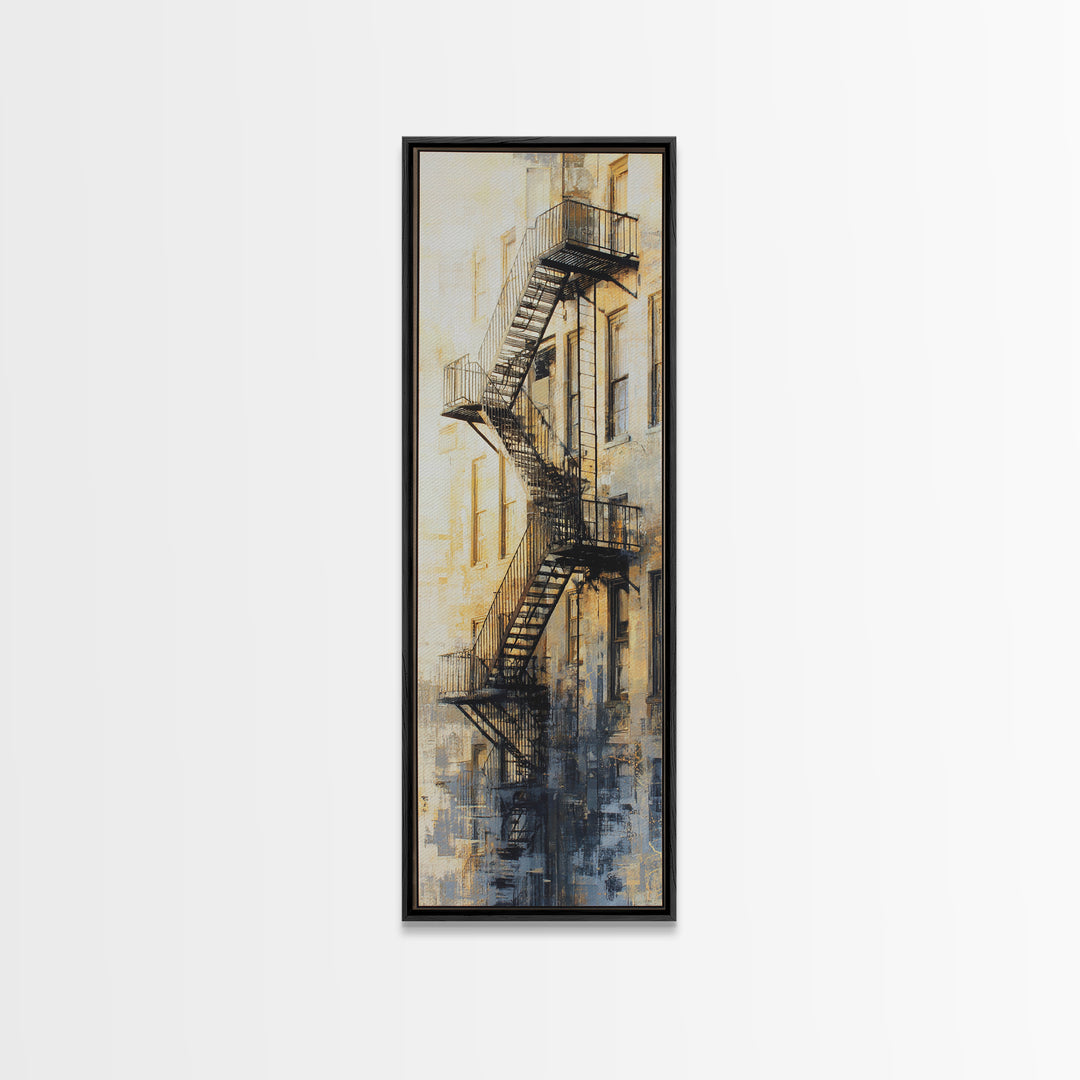Fire Escape Silhouette Canvas Print, Urban Art, Black Girl Wall Art, Living Room Decor, Fine Art, Urban, Art Print, URB-1x3-38