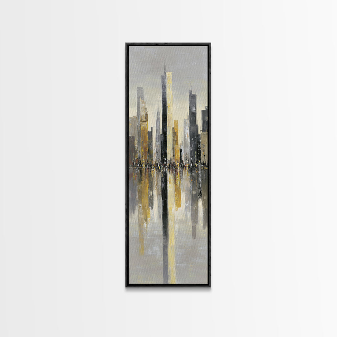 Moody City Skyline Reflected Canvas Print, Urban Art, Poster, Living Room Decor, Abstract Art, Urban, Modern Wall Art, URB-1x3-85