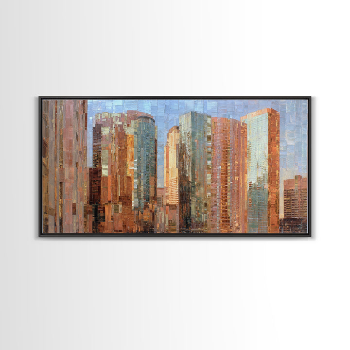 Modern Skyscraper Glass Reflections Framed Canvas Print, Urban Art, Art Print, Living Room Decor, Fine Art, Urban, Oil Painting, URB-2x1-10