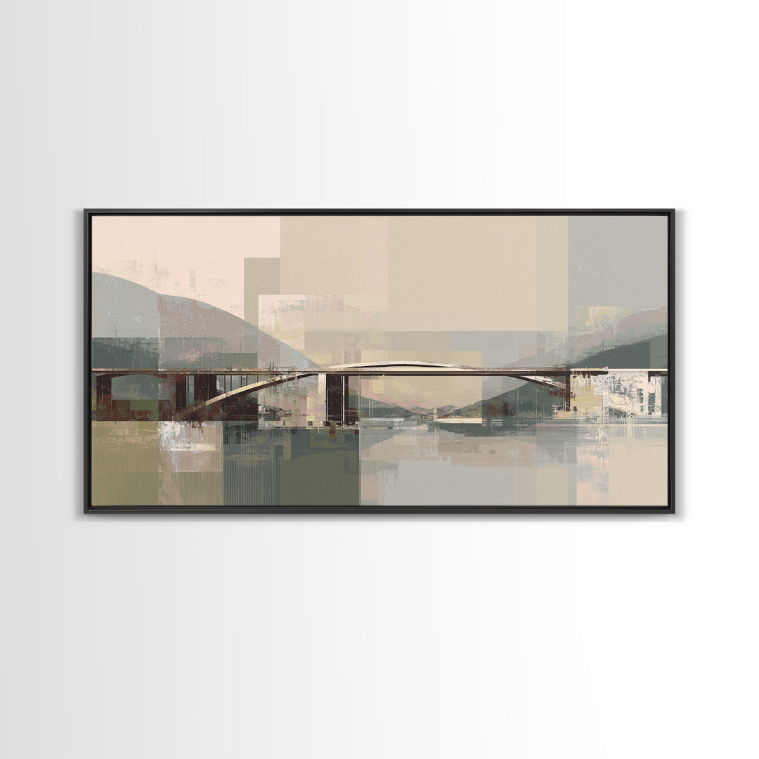 City Bridge Structure Framed Canvas Print, Urban Art, Luxury Decor, Living Room Decor, Fine Art, Urban, Original Painting, URB-2x1-30