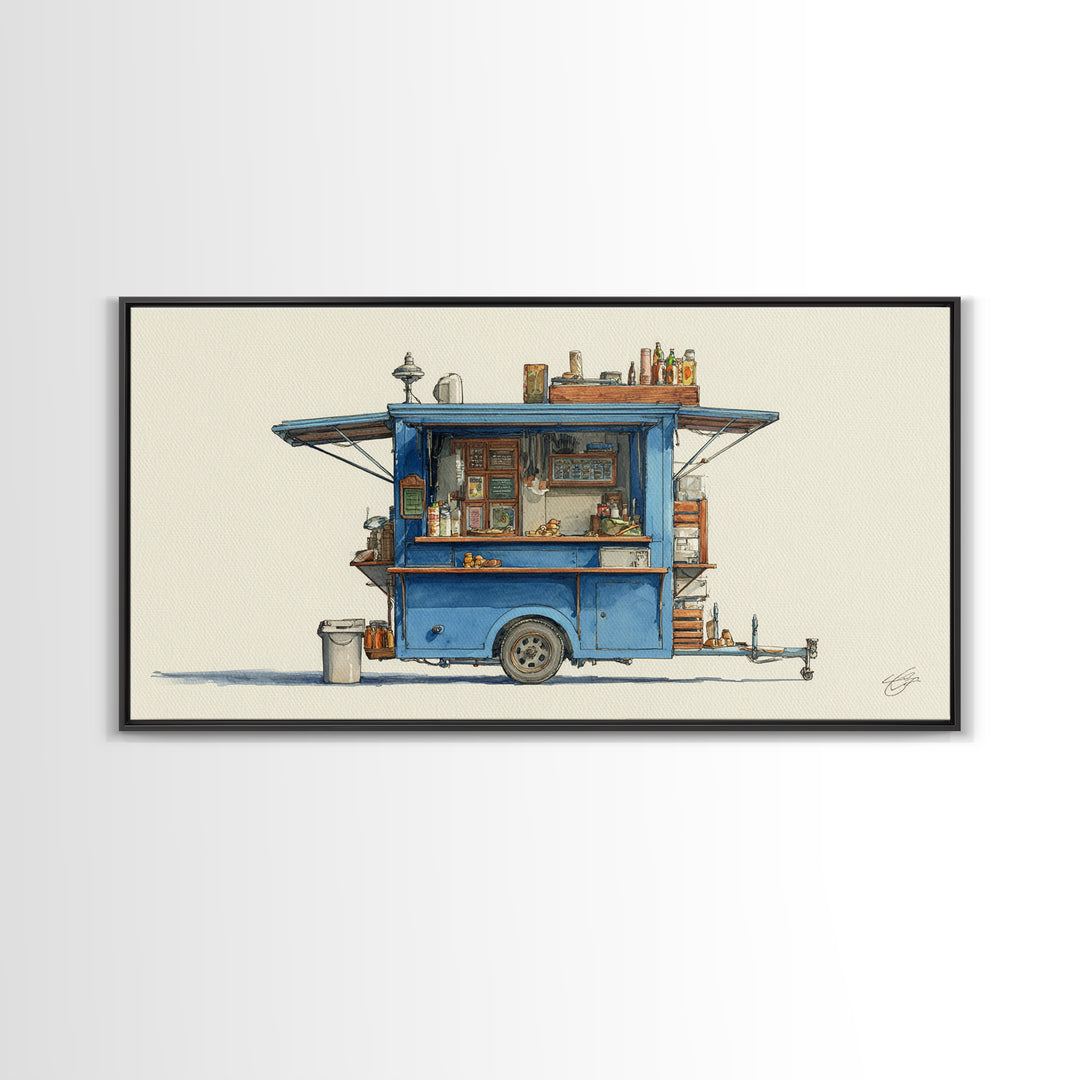 Street Food Cart Still Life Without Signage Framed Canvas Print, Urban Art, Basketball Wall Art, Living Room Decor, Urban, URB-2x1-67