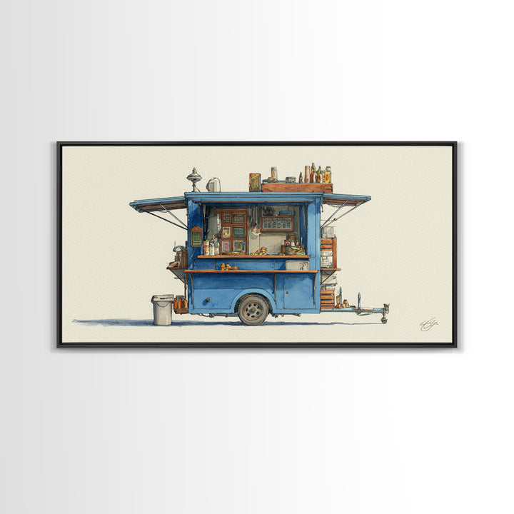 Street Food Cart Still Life Without Signage Framed Canvas Print, Urban Art, Basketball Wall Art, Living Room Decor, Urban, URB-2x1-67