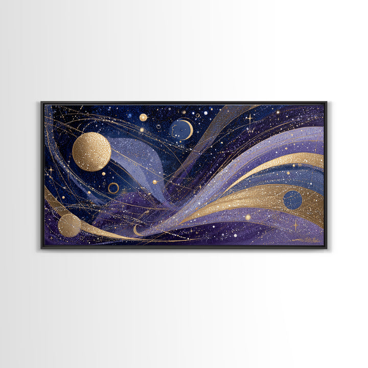 Night Skyline under Crescent Moon Canvas Print, Urban Art, Art Deco, Living Room Decor, Abstract Art, Urban, Book Shelf Decor, URB-2x1-68