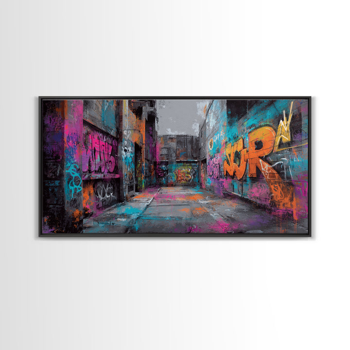 Graffiti Covered Alley Rendered as Color Collage Canvas Print, Urban Art, Afrocentric Wall Art, Living Room Decor, Urban, URB-2x1-79