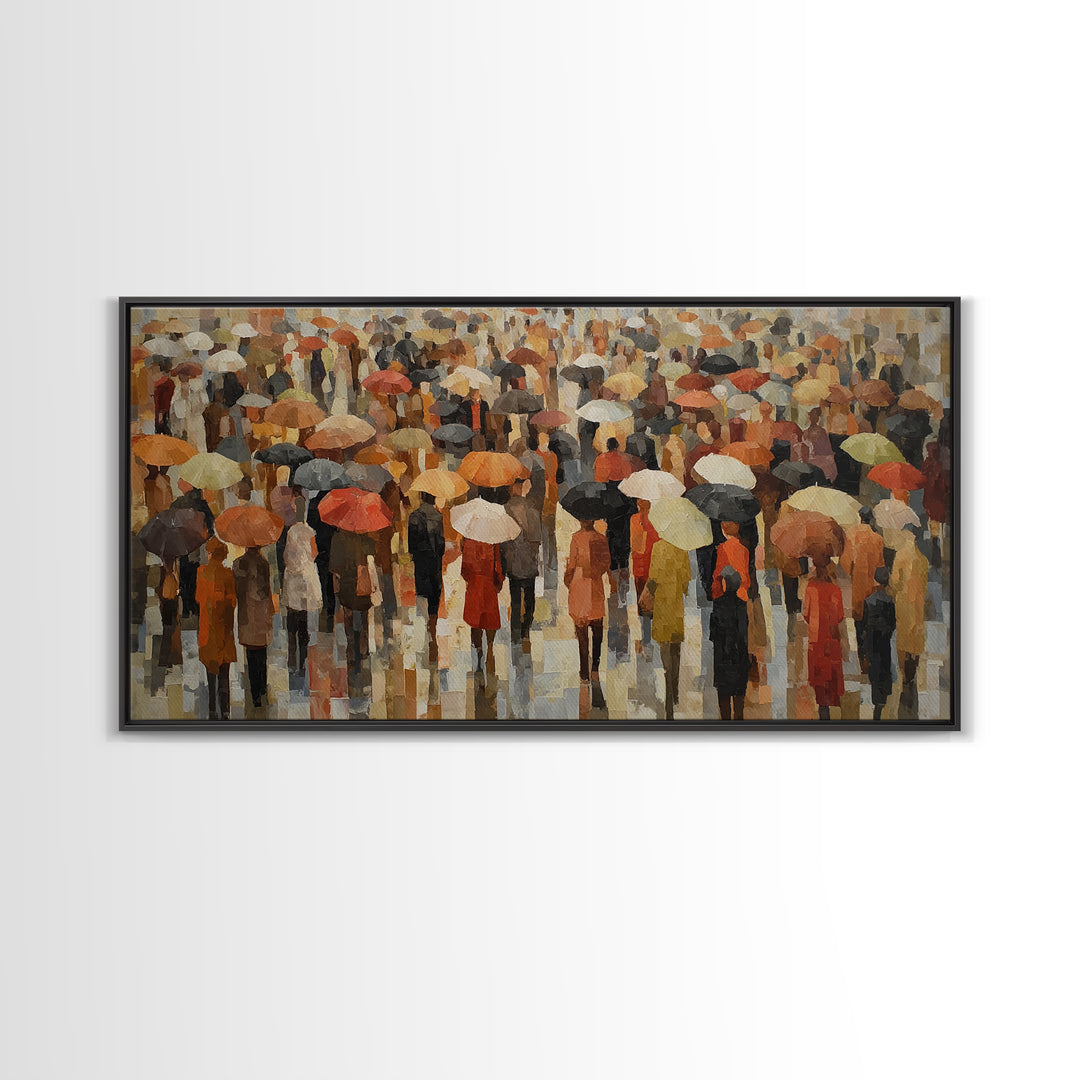 Rain Umbrella Figures Framed Canvas Print, Urban Art, Digital Print, Living Room Decor, Fine Art, Urban, Afrocentric Wall Art, URB-2x1-88