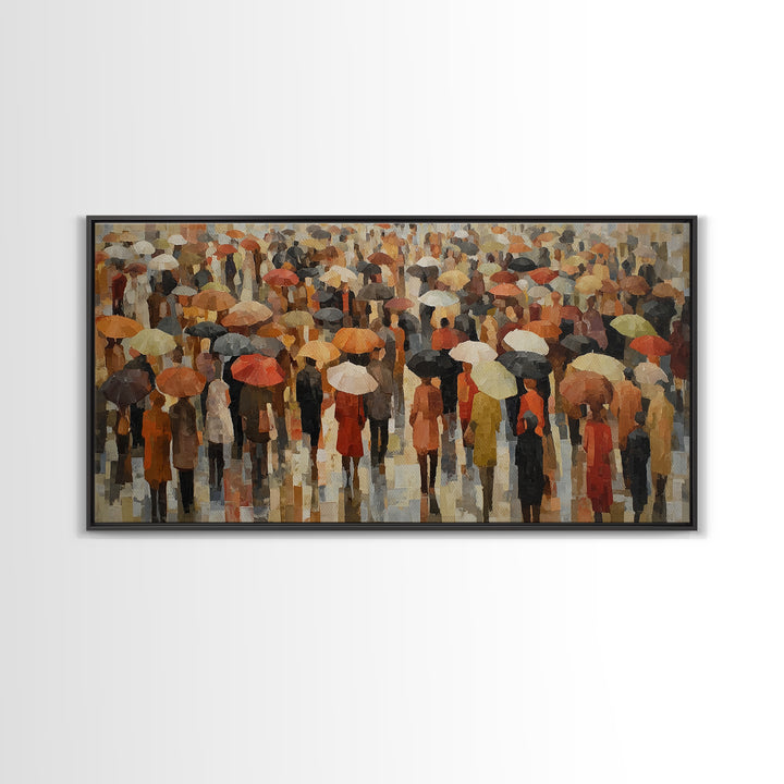 Rain Umbrella Figures Framed Canvas Print, Urban Art, Digital Print, Living Room Decor, Fine Art, Urban, Afrocentric Wall Art, URB-2x1-88