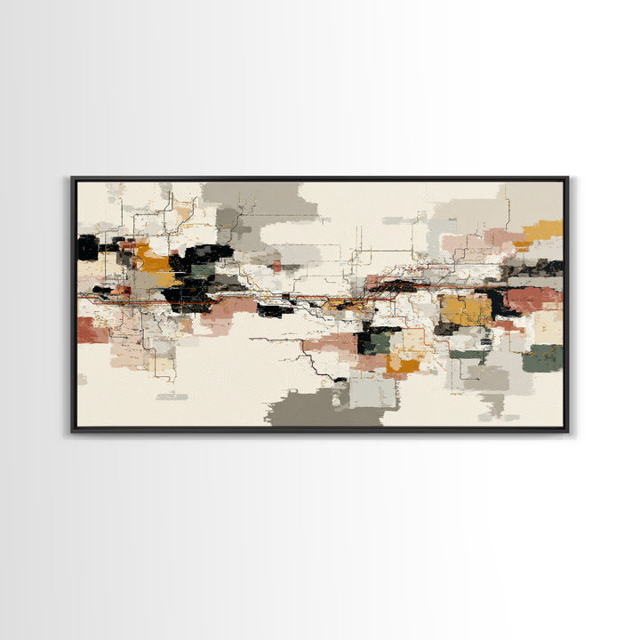 Abstract Subway Map Lines Without Labels Framed Canvas Print, Urban Art, Book Shelf Decor, Living Room Decor, Fine Art, Urban, URB-2x1-96