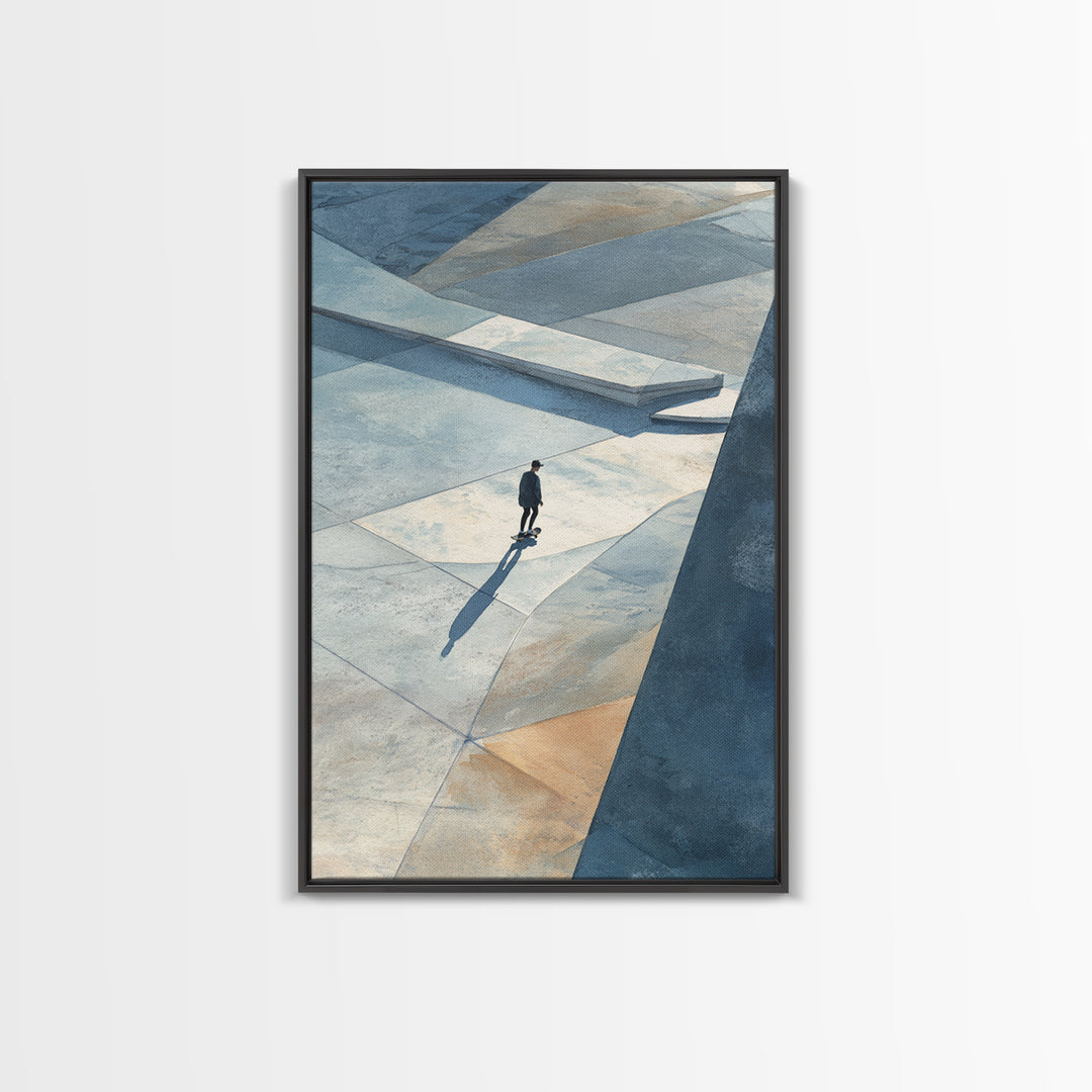 Skateboarder Crossing a Concrete Plaza Canvas Print, Urban Art, Gallery Decor, Living Room Decor, Fine Art, Urban, URB-2x3-15
