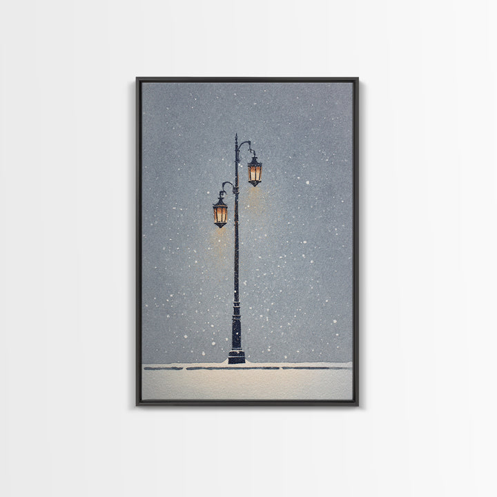 Streetlamp and Falling Snow Framed Canvas Print, Urban Art, Contemporary Art, Living Room Decor, Oil Painting, Urban, URB-2x3-21