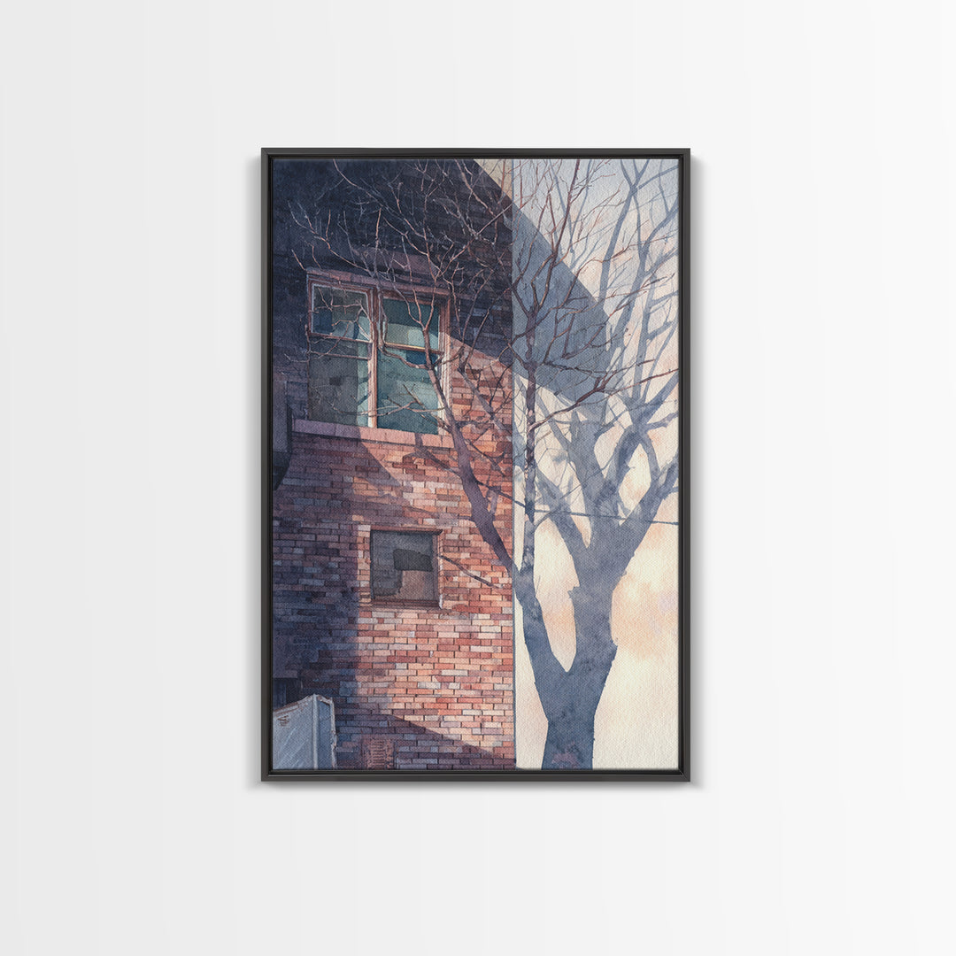 Brick Wall and Window Shadows as Geometry Framed Canvas Print, Urban Art, Wall Decor, Living Room Decor, Fine Art, Urban, URB-2x3-37