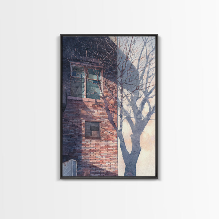 Brick Wall and Window Shadows as Geometry Framed Canvas Print, Urban Art, Wall Decor, Living Room Decor, Fine Art, Urban, URB-2x3-37