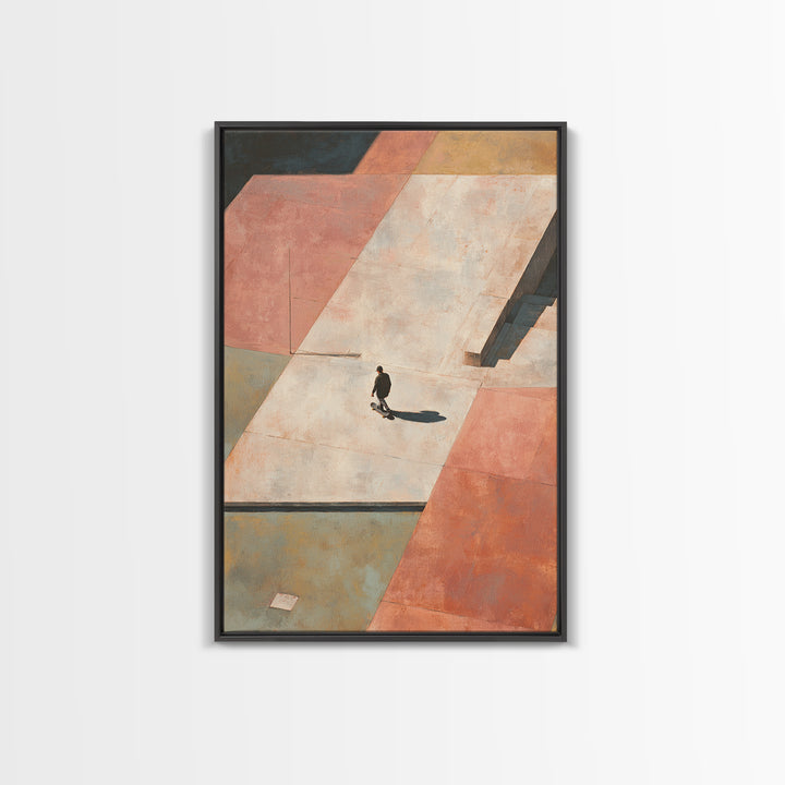 Skateboarder Crossing a Concrete Plaza Canvas Print, Urban Art, Minimalist Decor, Living Room Decor, Fine Art, Urban, URB-2x3-39