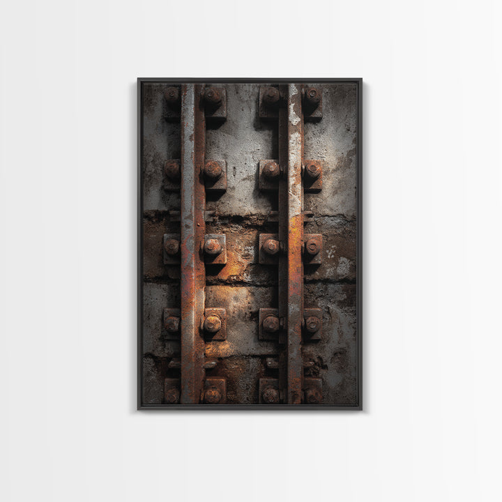 Industrial Rail Tracks Leading into City Framed Canvas Print, Urban Art, Digital Prints, Living Room Decor, Fine Art, Urban, URB-2x3-78