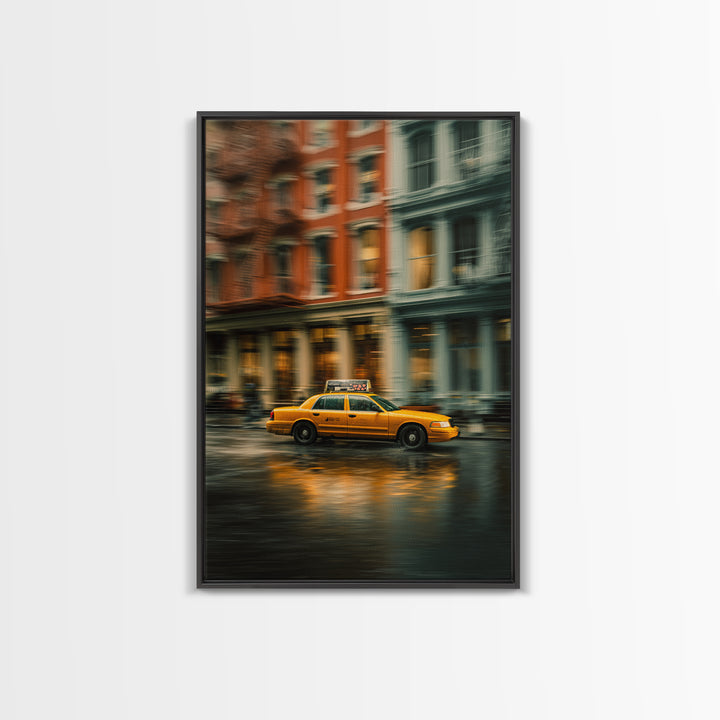 Taxi Cab Motion Blur Framed Canvas Print, Urban Art, Modern Wall Art, Living Room Decor, Abstract Art, Urban, Pop Art, URB-2x3-83