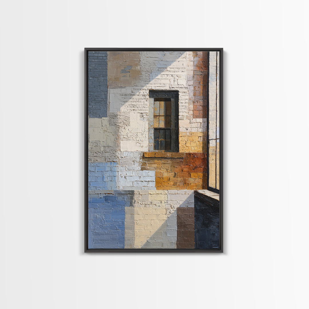 Brick Wall and Window Shadows as Geometry Framed Canvas Print, Urban Art, Modern Wall Art, Living Room Decor, Fine Art, Urban, URB-2x3-85